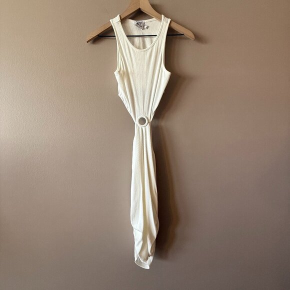 Women's 6 Princess Polly White Cutout O Ring Ribbed Ruched Dress - Picture 4 of 10